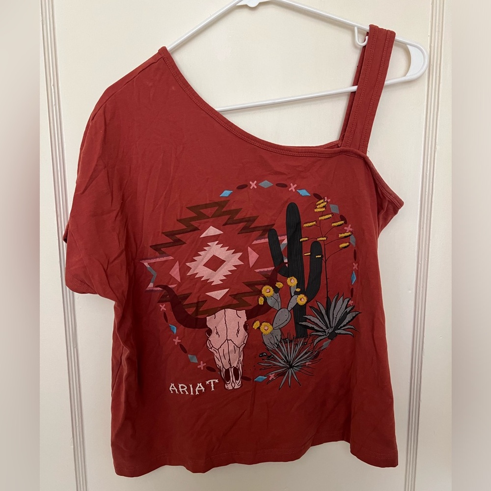 Ariat one shoulder tee - embroidered southwestern graphic